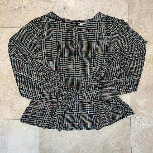 NWOT Nordstrom ASTR Plaid Peplum Business Blouse Sz L - Picture 1 of 3